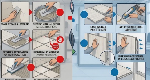 Tile vs wall panel installation process comparison