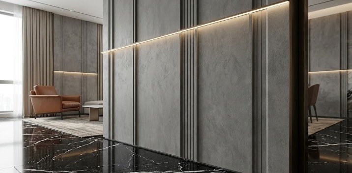 gray color wpc panel with black marble