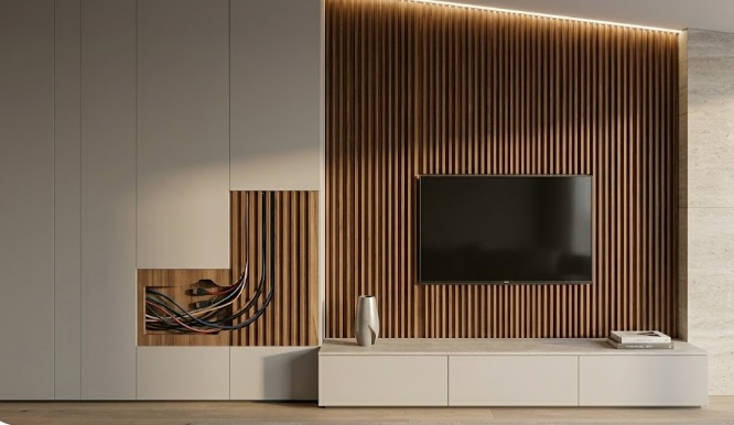 Fluted panels for television wall