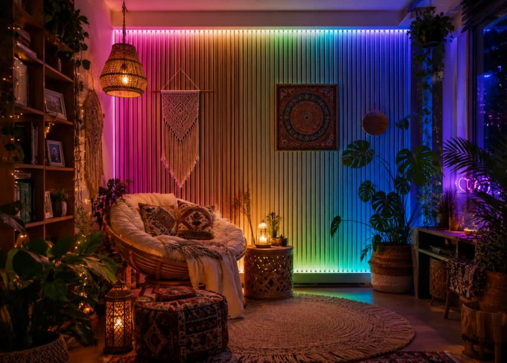 Bohemian Style Fluted Wall Panel With LED