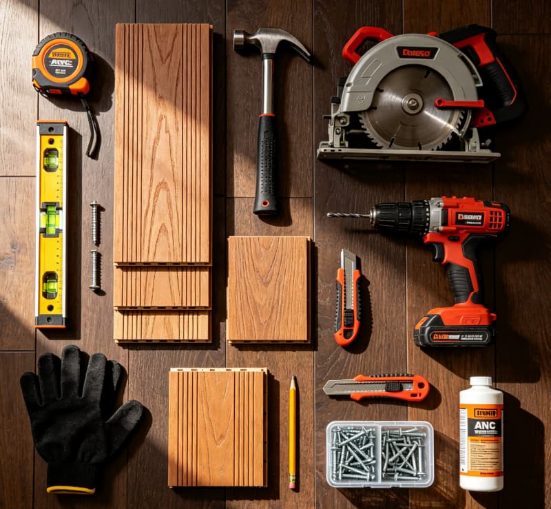 Essential tools and materials for installing interior WPC wall panels