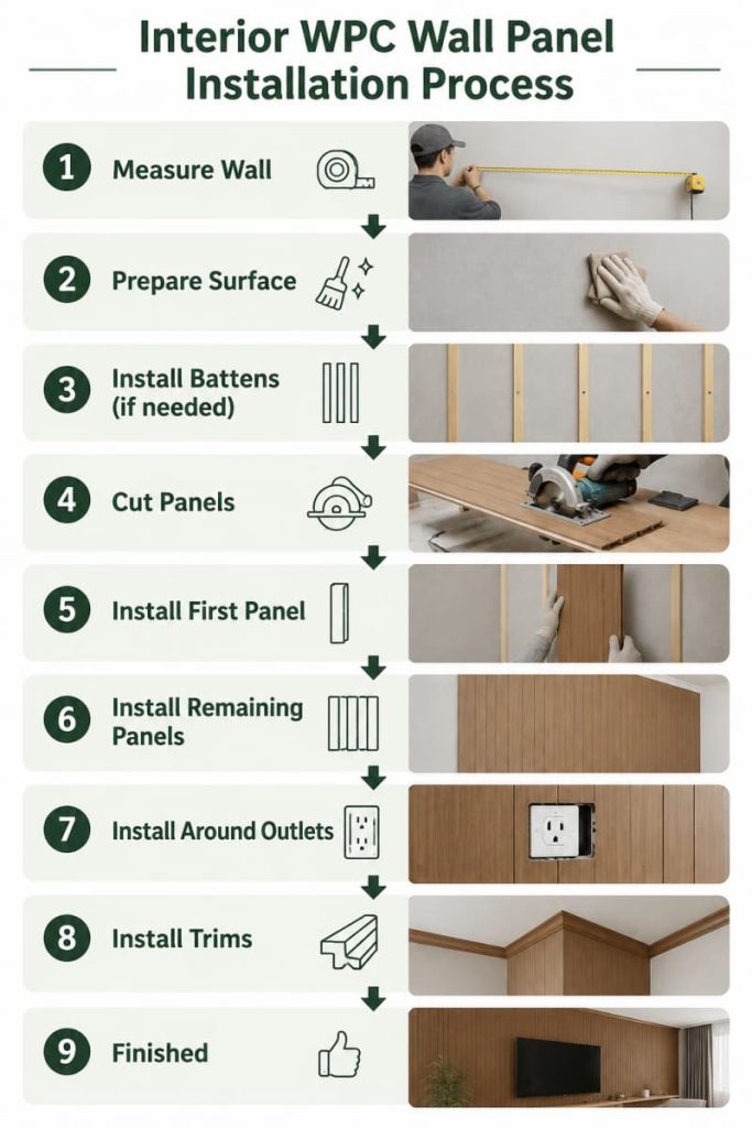 Interior WPC Wall Panel Installation Process