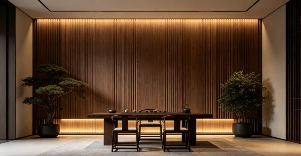 Modern Chinese Style Fluted Wall Panel With LED