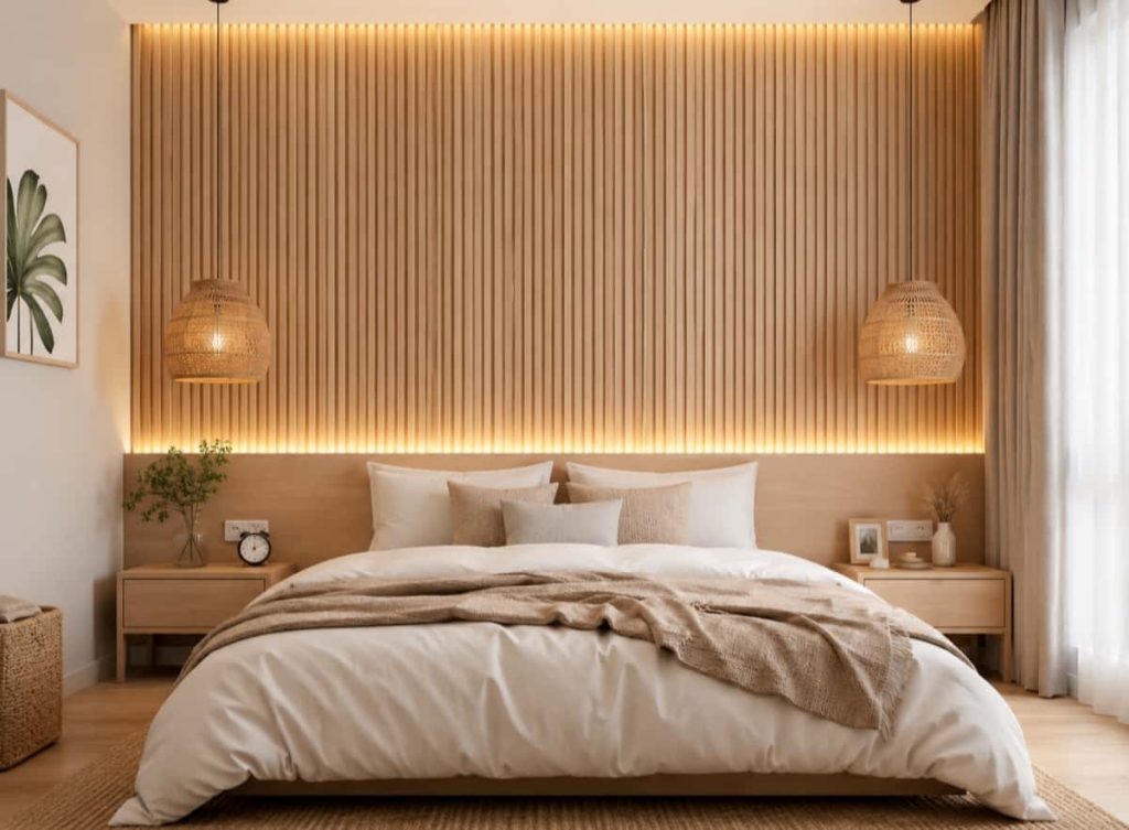 Scandinavian Style Fluted Wall Panel With LED