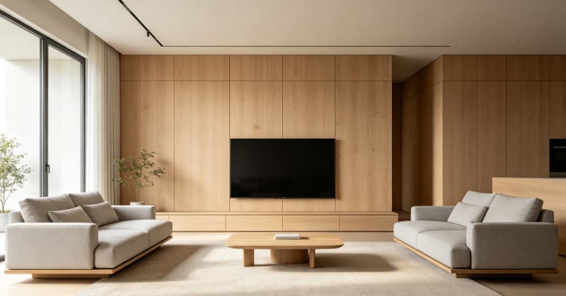 decorative wall paneling installed in a modern living room