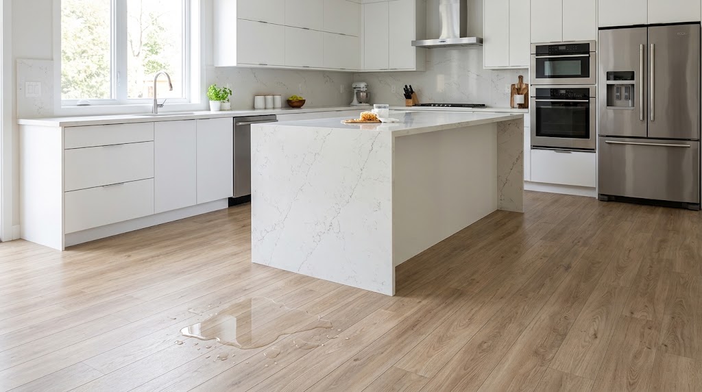 4.5 mm SPC flooring installed in modern kitchen - Waterproof