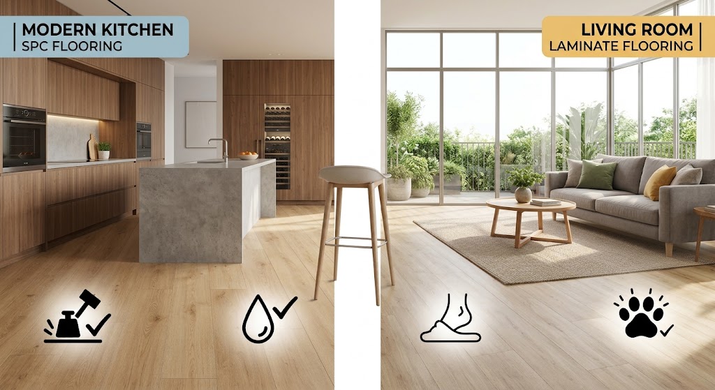 SPC flooring dent resistance vs laminate scratch and impact test