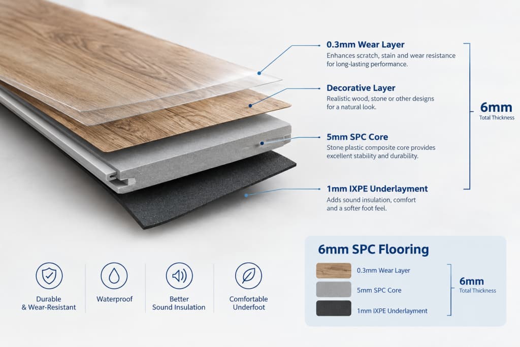 Structure of 6mm SPC flooring