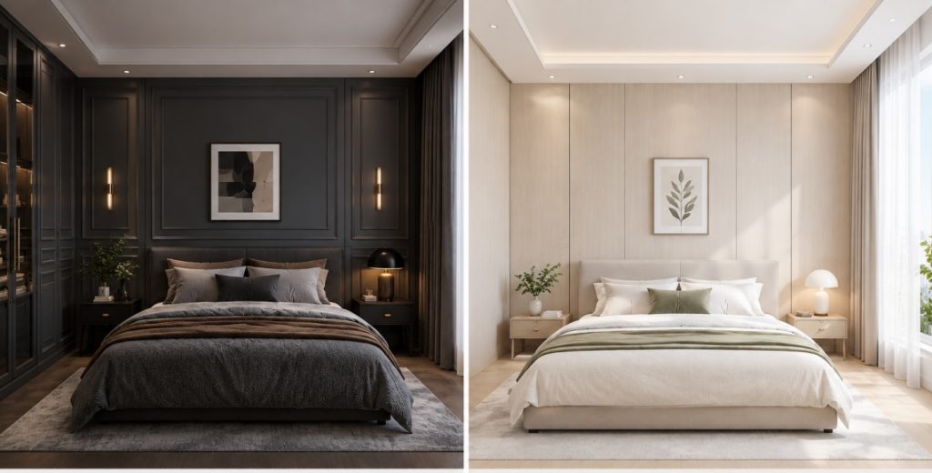 Wall panel color affects the room visual space