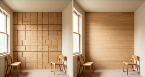 Wall panel seams and size affect the room visual space